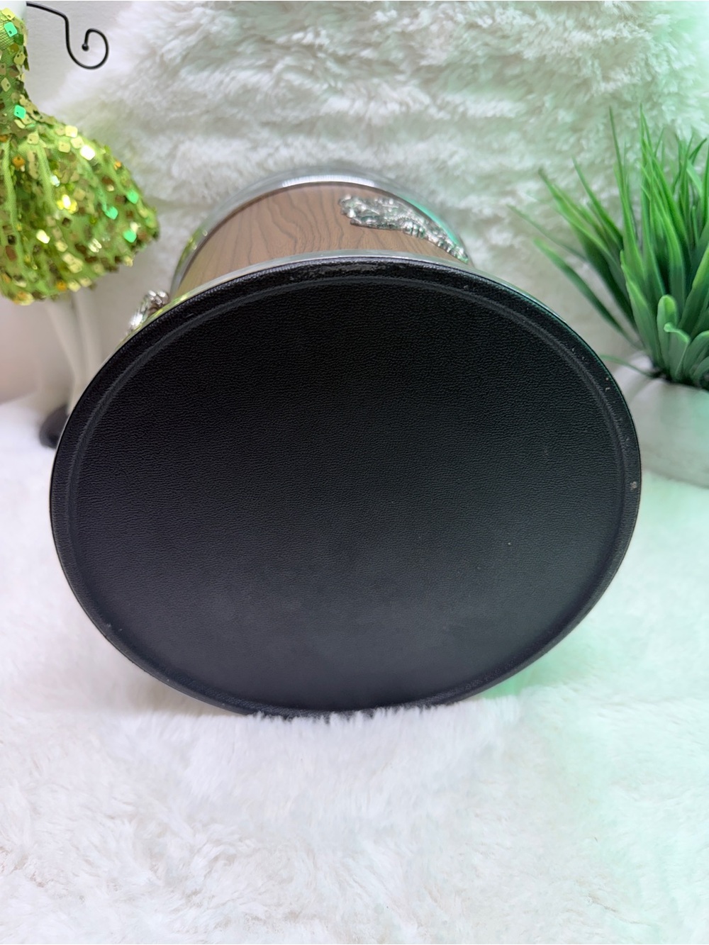 Faux Woodgrain Ice Bucket with Chrome Medieval 🏰 Accents - Picture 5 of 6